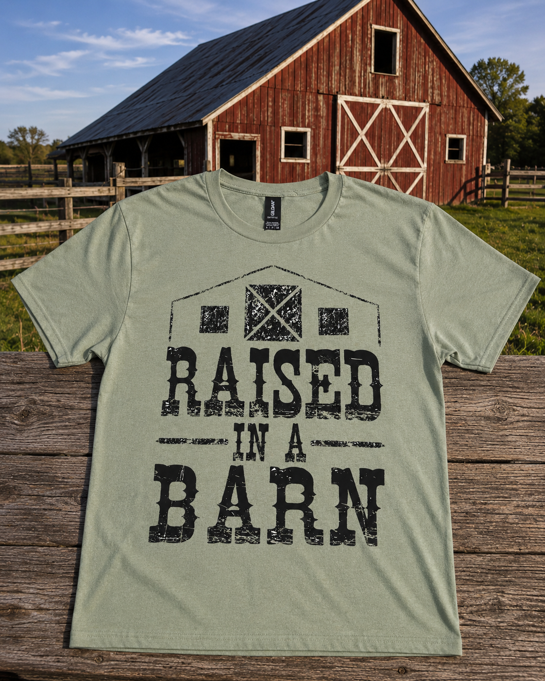 Raised in a Barn tee