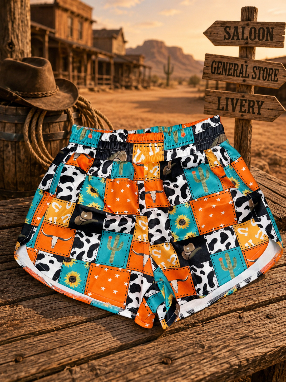 Orange patch shorts