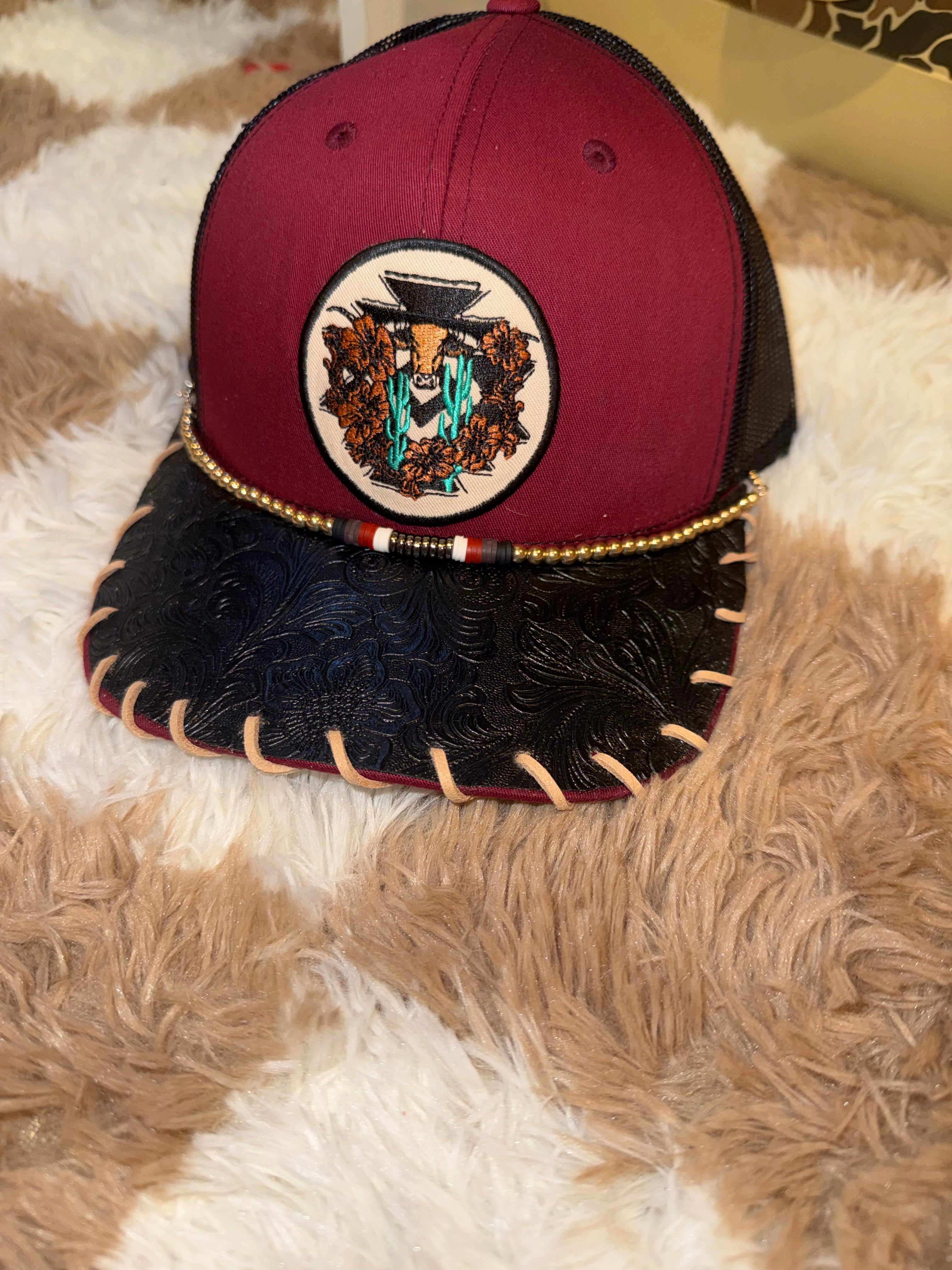 Burgundy bull hat