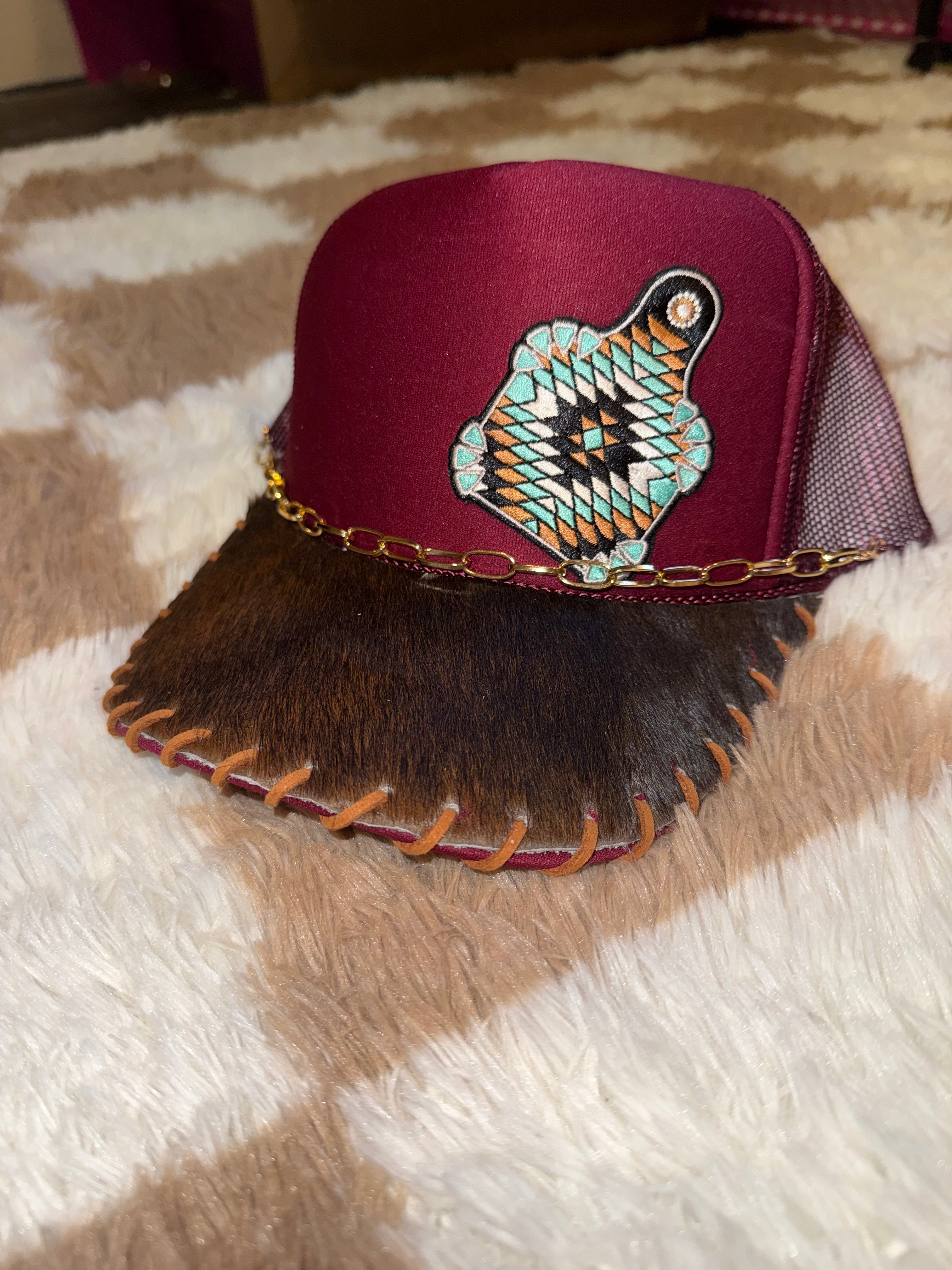 Burgundy/brown hide hat