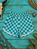 YOUTH GIRLS TEAL CHECK SHORTS