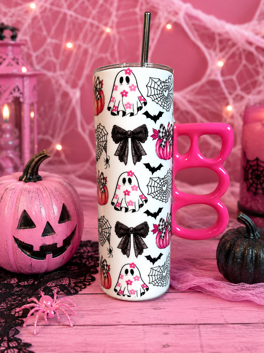 Pink Halloween tumbler