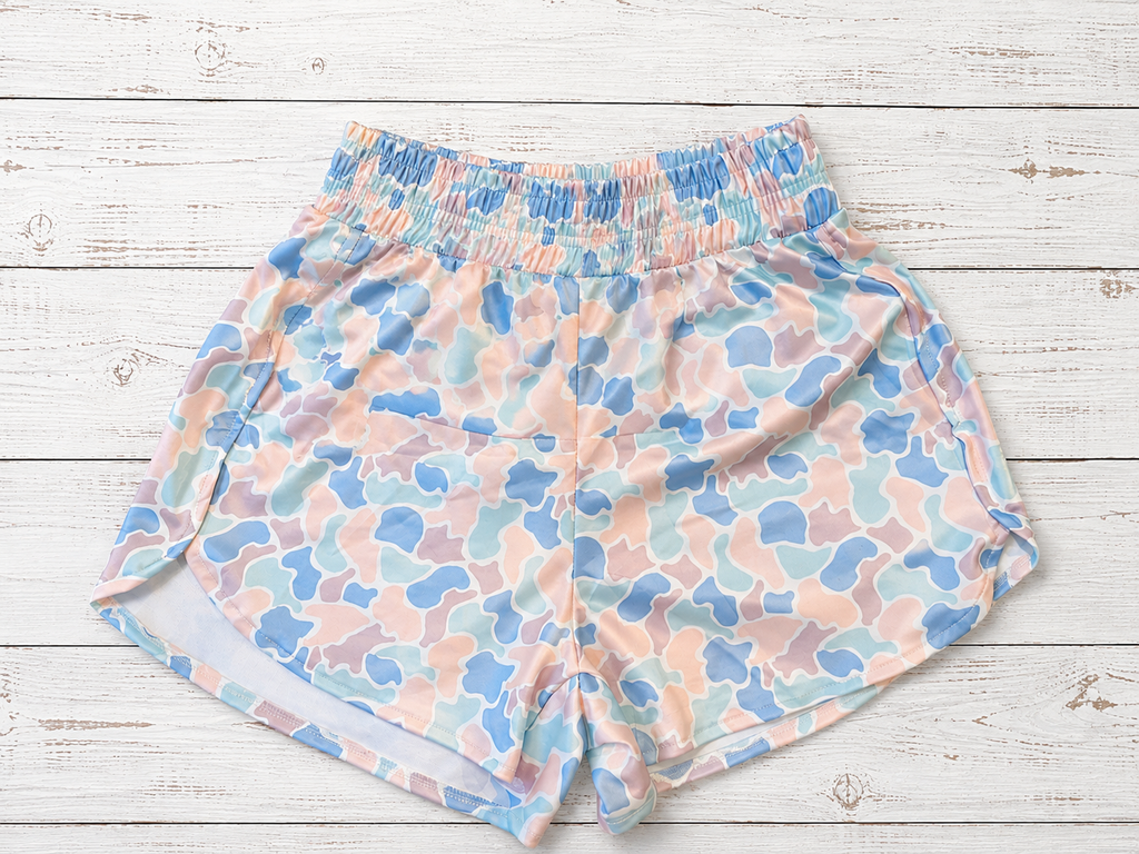Pink blue camo shorts