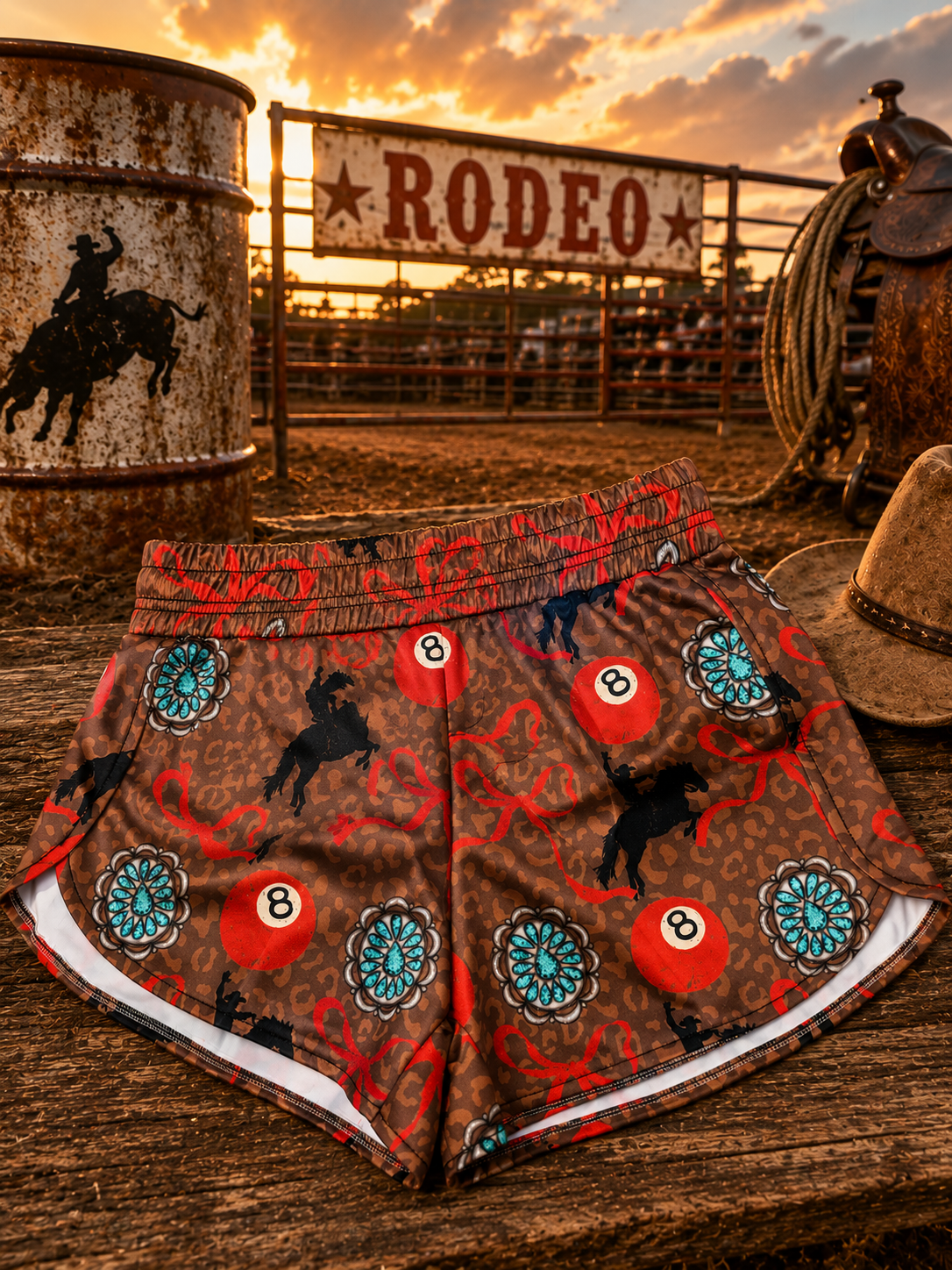 Brown red 8 ball shorts